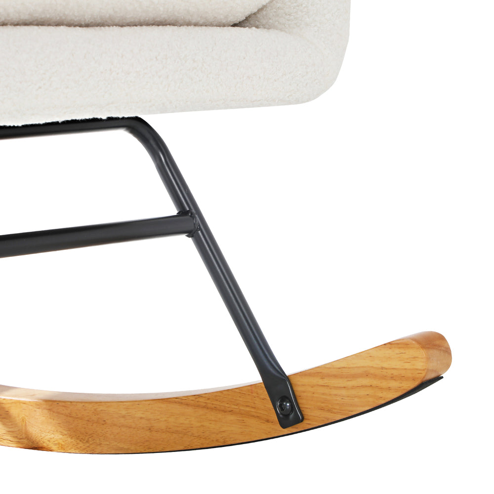 ACH-A7-SP-WH Oikiture Rocking Chair Nursing Armchair Sherpa Accent Chairs With 2 Pillow White