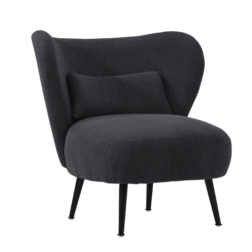 ACH-A8-CA Oikiture Armchair Lounge Chair with Lumbar Pillow Wingback Velvet Charcoal