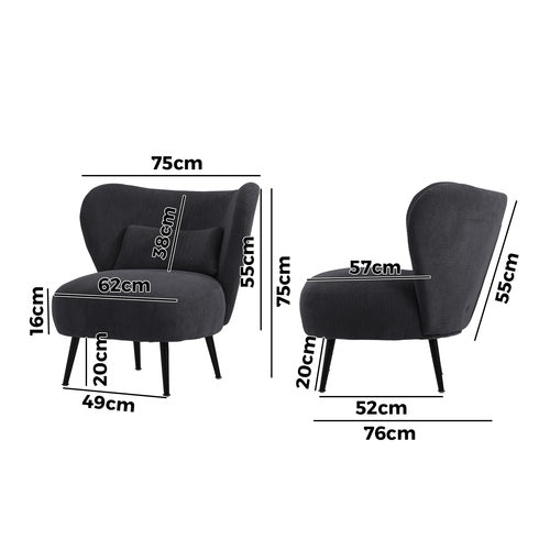 ACH-A8-CA Oikiture Armchair Lounge Chair with Lumbar Pillow Wingback Velvet Charcoal