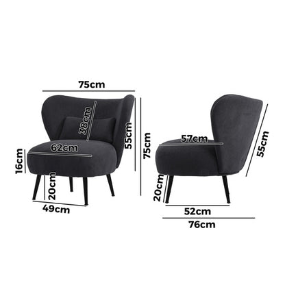 ACH-A8-CA Oikiture Armchair Lounge Chair with Lumbar Pillow Wingback Velvet Charcoal