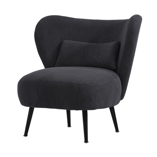 ACH-A8-CA Oikiture Armchair Lounge Chair with Lumbar Pillow Wingback Velvet Charcoal