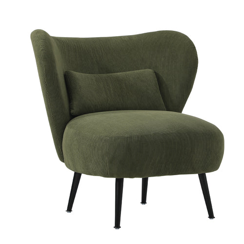 ACH-A8-GN Oikiture Armchair Lounge Chair with Lumbar Pillow Wingback Velvet Green