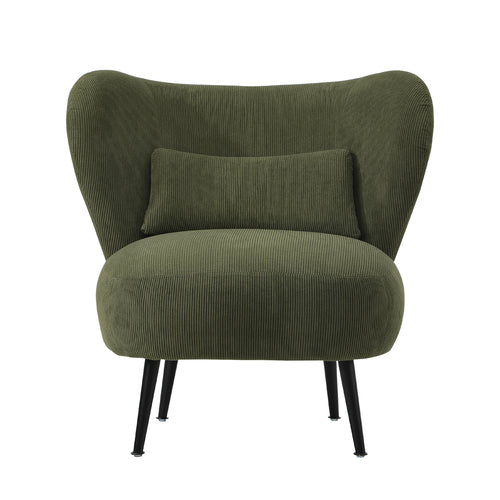 ACH-A8-GN Oikiture Armchair Lounge Chair with Lumbar Pillow Wingback Velvet Green