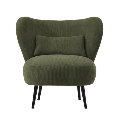 ACH-A8-GN Oikiture Armchair Lounge Chair with Lumbar Pillow Wingback Velvet Green