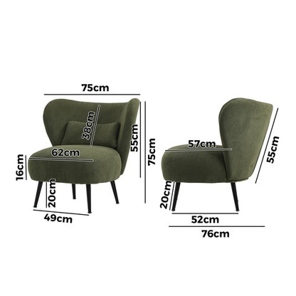 ACH-A8-GN Oikiture Armchair Lounge Chair with Lumbar Pillow Wingback Velvet Green
