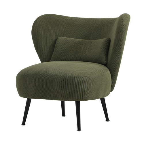 ACH-A8-GN Oikiture Armchair Lounge Chair with Lumbar Pillow Wingback Velvet Green