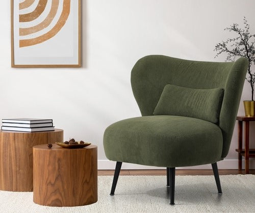 ACH-A8-GN Oikiture Armchair Lounge Chair with Lumbar Pillow Wingback Velvet Green