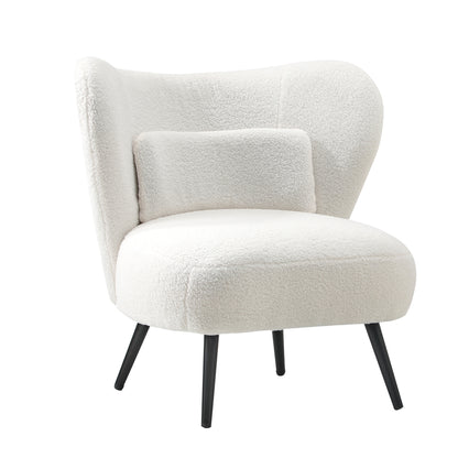 ACH-A8-SP-WH Oikiture Lounge Chair with Lumbar Pillow Wingback Boucle White