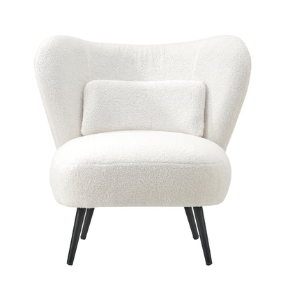 ACH-A8-SP-WH Oikiture Lounge Chair with Lumbar Pillow Wingback Boucle White