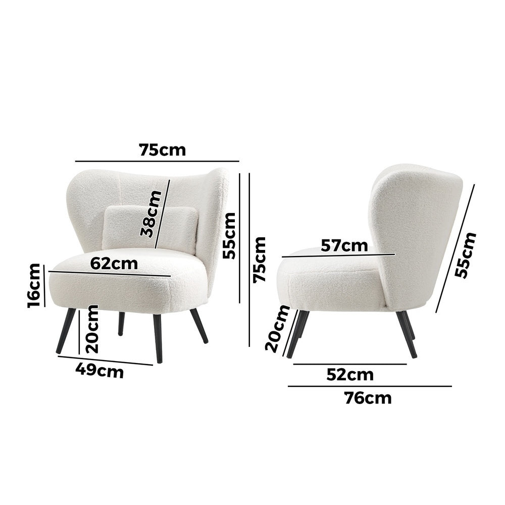 ACH-A8-SP-WH Oikiture Lounge Chair with Lumbar Pillow Wingback Boucle White
