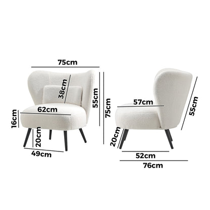 ACH-A8-SP-WH Oikiture Lounge Chair with Lumbar Pillow Wingback Boucle White