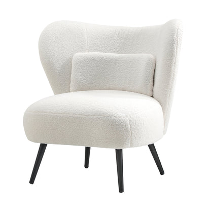 ACH-A8-SP-WH Oikiture Lounge Chair with Lumbar Pillow Wingback Boucle White