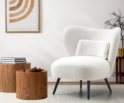 ACH-A8-SP-WH Oikiture Lounge Chair with Lumbar Pillow Wingback Boucle White