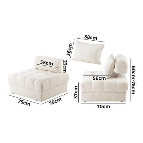 ACH-ONOR-SOF-SP-WH Oikiture 1 Seater Boucle Modular Sofa Lounge Chair Armless ONOR Back White