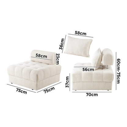 ACH-ONOR-SOF-SP-WH Oikiture 1 Seater Boucle Modular Sofa Lounge Chair Armless ONOR Back White