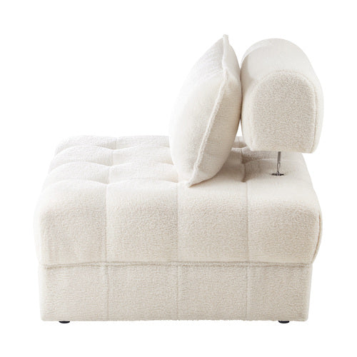 ACH-ONOR-SOF-SP-WH Oikiture 1 Seater Boucle Modular Sofa Lounge Chair Armless ONOR Back White