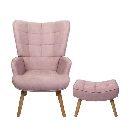 ACH-ST-A2-PK Oikiture Armchair Set Ottoman Fabric Sofa Chairs Pink