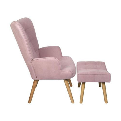 ACH-ST-A2-PK Oikiture Armchair Set Ottoman Fabric Sofa Chairs Pink