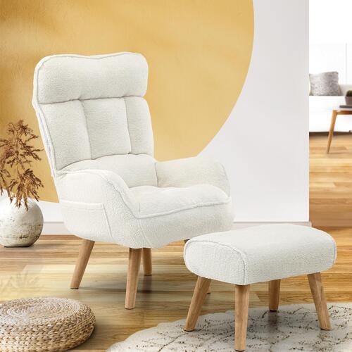 ACH-ST-TRON-SP-WH Oikiture Armchair with Ottoman Swivel Sherpa White
