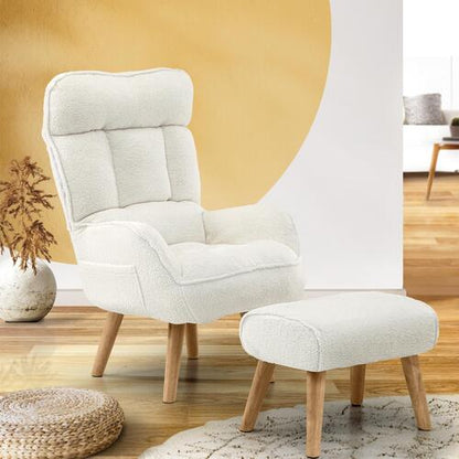 ACH-ST-TRON-SP-WH Oikiture Armchair with Ottoman Swivel Sherpa White