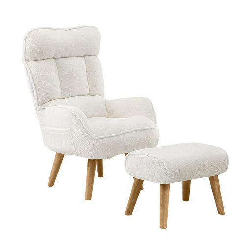 ACH-ST-TRON-SP-WH Oikiture Armchair with Ottoman Swivel Sherpa White