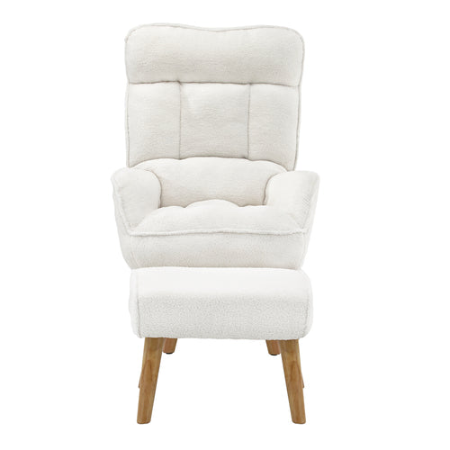 ACH-ST-TRON-SP-WH Oikiture Armchair with Ottoman Swivel Sherpa White