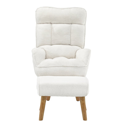 ACH-ST-TRON-SP-WH Oikiture Armchair with Ottoman Swivel Sherpa White