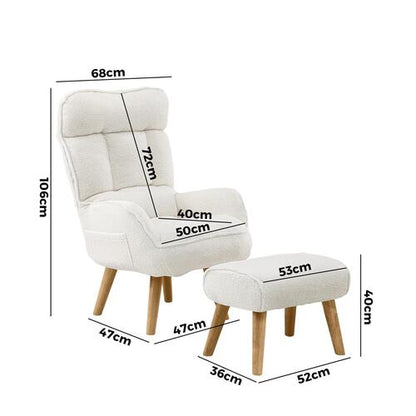 ACH-ST-TRON-SP-WH Oikiture Armchair with Ottoman Swivel Sherpa White