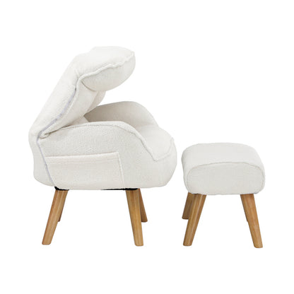 ACH-ST-TRON-SP-WH Oikiture Armchair with Ottoman Swivel Sherpa White
