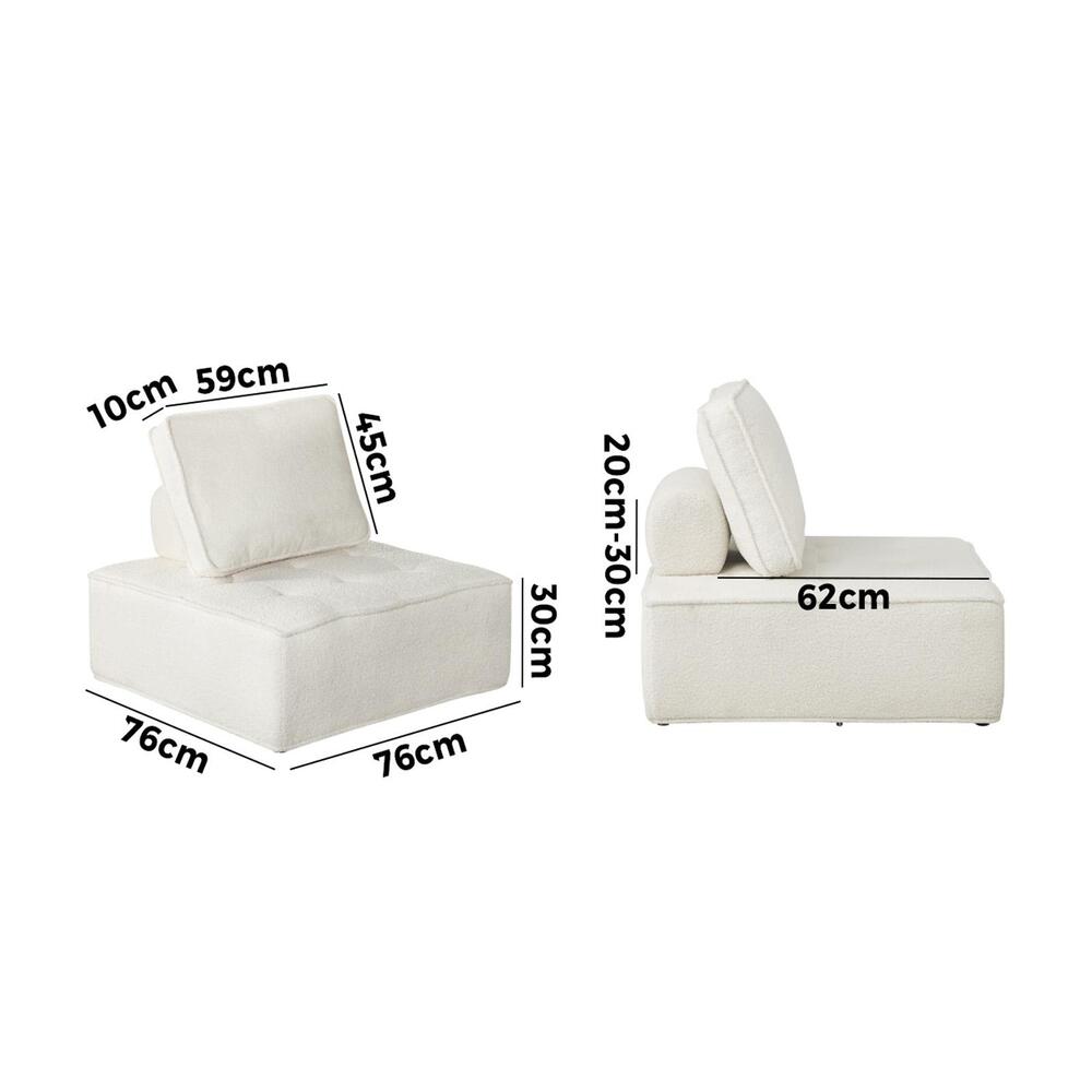 ACH-TOFU-SP-WH Oikiture 1 Seater Boucle Modular Sofa Lounge Chair Armless TOFU Back White