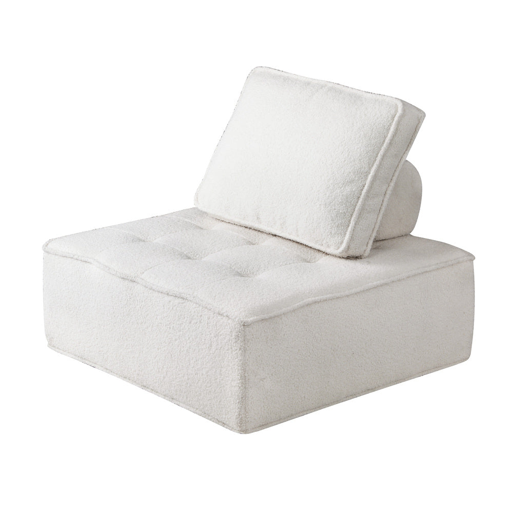 ACH-TOFU-SP-WH Oikiture 1 Seater Boucle Modular Sofa Lounge Chair Armless TOFU Back White