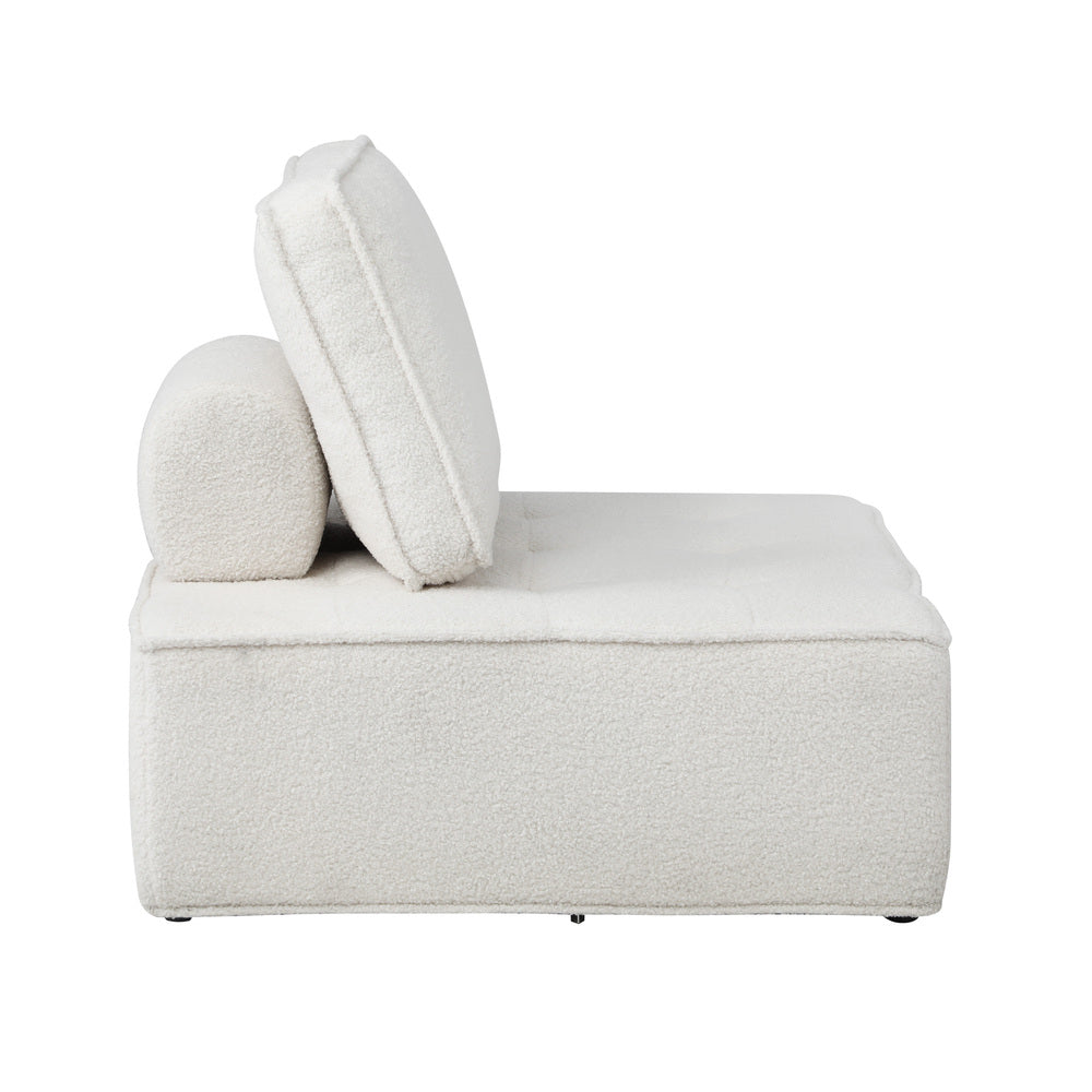 ACH-TOFU-SP-WH Oikiture 1 Seater Boucle Modular Sofa Lounge Chair Armless TOFU Back White
