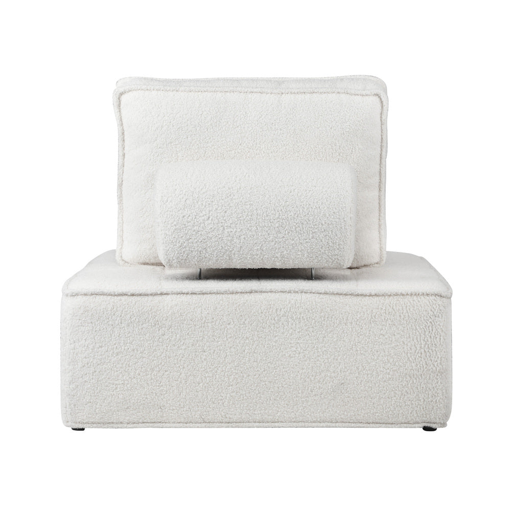 ACH-TOFU-SP-WH Oikiture 1 Seater Boucle Modular Sofa Lounge Chair Armless TOFU Back White