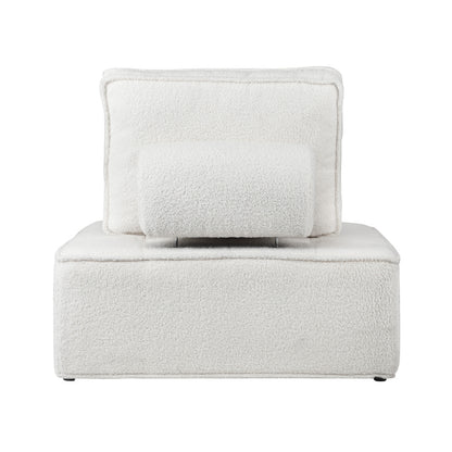 ACH-TOFU-SP-WH Oikiture 1 Seater Boucle Modular Sofa Lounge Chair Armless TOFU Back White