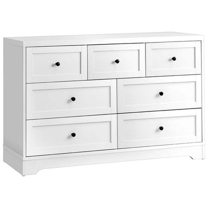 COD-HAMP-7D-WH-AB Oikiture White Color 7 Chest of Drawers Tallboy Dresser Table Storage Cabinet