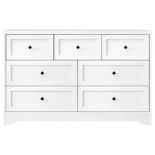 COD-HAMP-7D-WH-AB Oikiture White Color 7 Chest of Drawers Tallboy Dresser Table Storage Cabinet