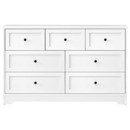 COD-HAMP-7D-WH-AB Oikiture White Color 7 Chest of Drawers Tallboy Dresser Table Storage Cabinet