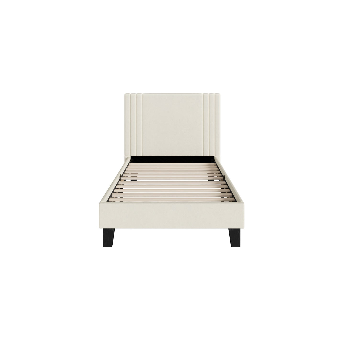 BF-B-AROW-S-BG SINGLE Anatol Velvet Platform Bed Beige Color