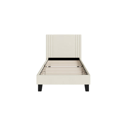 BF-B-AROW-S-BG SINGLE Anatol Velvet Platform Bed Beige Color