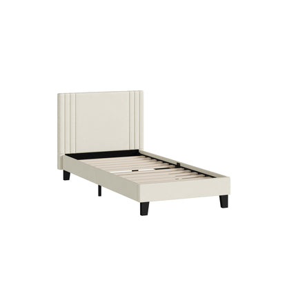 BF-B-AROW-S-BG SINGLE Anatol Velvet Platform Bed Beige Color