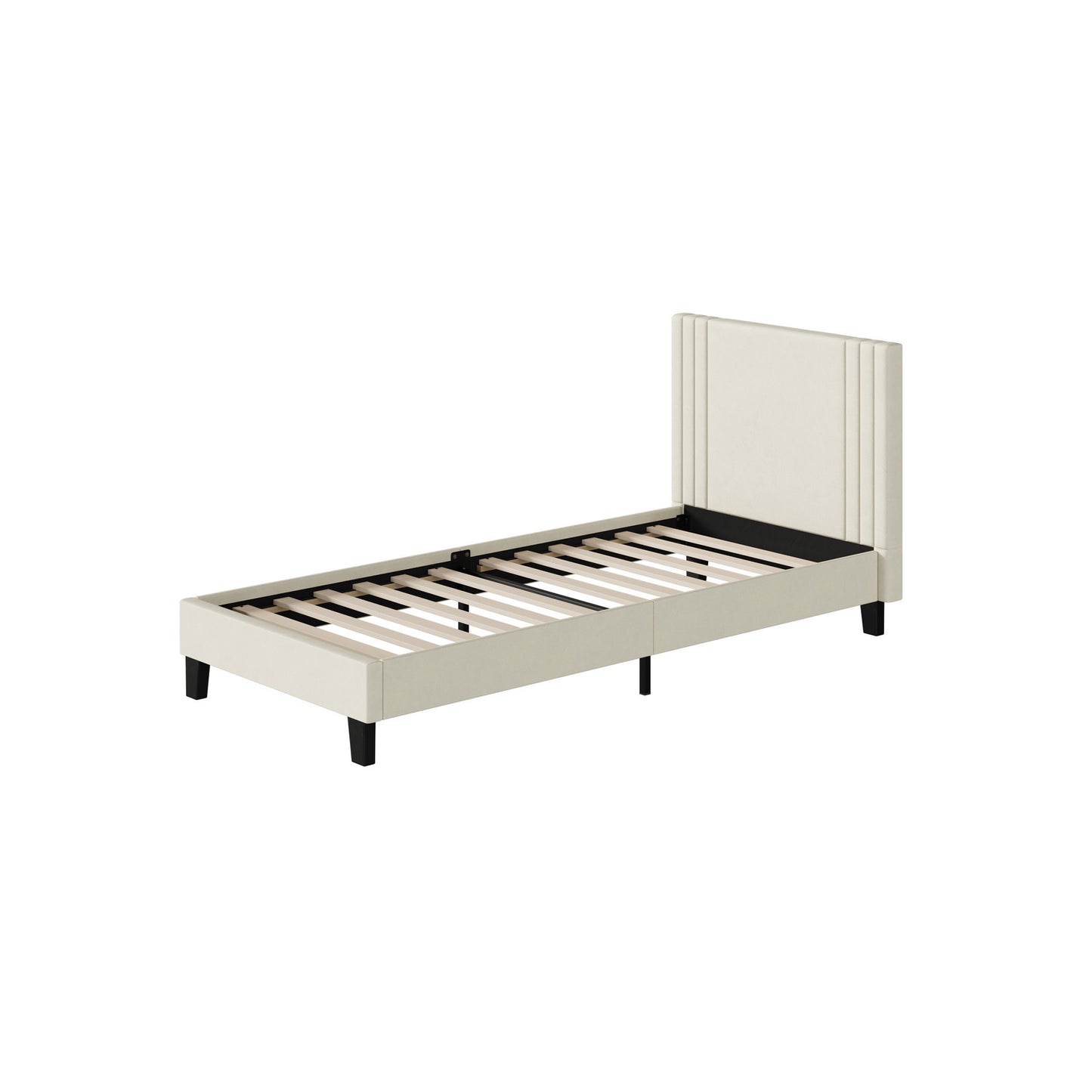 BF-B-AROW-S-BG SINGLE Anatol Velvet Platform Bed Beige Color