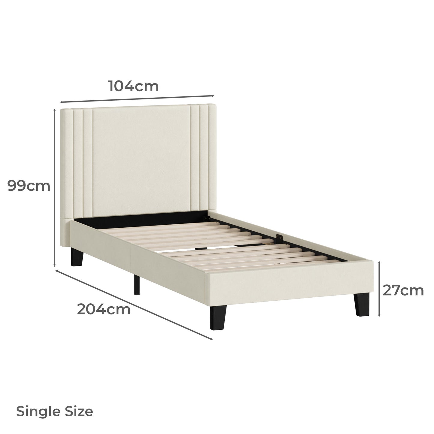 BF-B-AROW-S-BG SINGLE Anatol Velvet Platform Bed Beige Color
