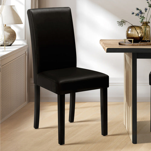 DCH-LORA-BK-2PC 2PC Living Fusion Argerich Faux Leather Dining Chairs Black (Set of 2)