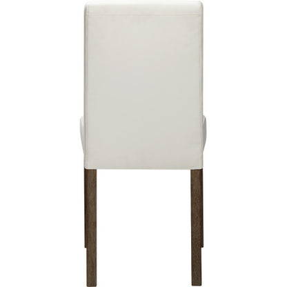 White upholstered chair with wooden legs on a white background