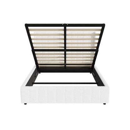 BF-B-BILY-D-SP-WH-ABC Oikiture Bed Frame Double Size Gas Lift Base Boucle Fabric White