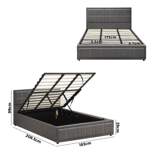 BF-B-BOSS-K-GY-ABC Oikiture Bed Frame King Size Gas Lift Storage Base Fabric Grey