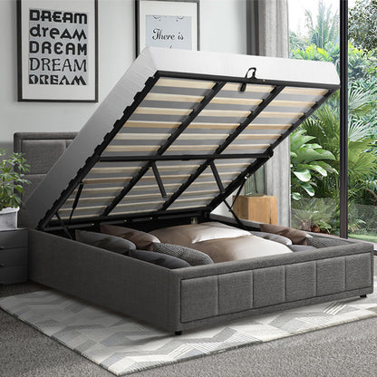 BF-B-BOSS-K-GY-ABC Oikiture Bed Frame King Size Gas Lift Storage Base Fabric Grey