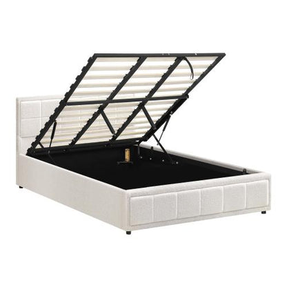 BF-B-BOSS-K-WH-ABC Oikiture Bed Frame King Size Gas Lift Storage Bed Platform Boucle White
