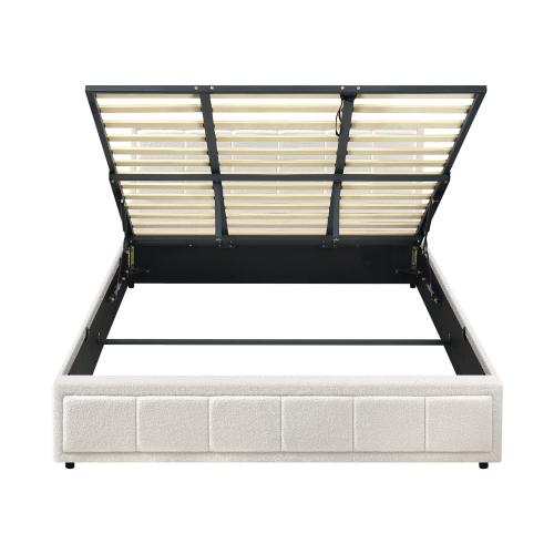 BF-B-BOSS-K-WH-ABC Oikiture Bed Frame King Size Gas Lift Storage Bed Platform Boucle White