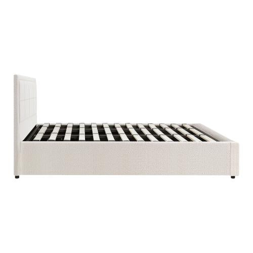 BF-B-BOSS-K-WH-ABC Oikiture Bed Frame King Size Gas Lift Storage Bed Platform Boucle White
